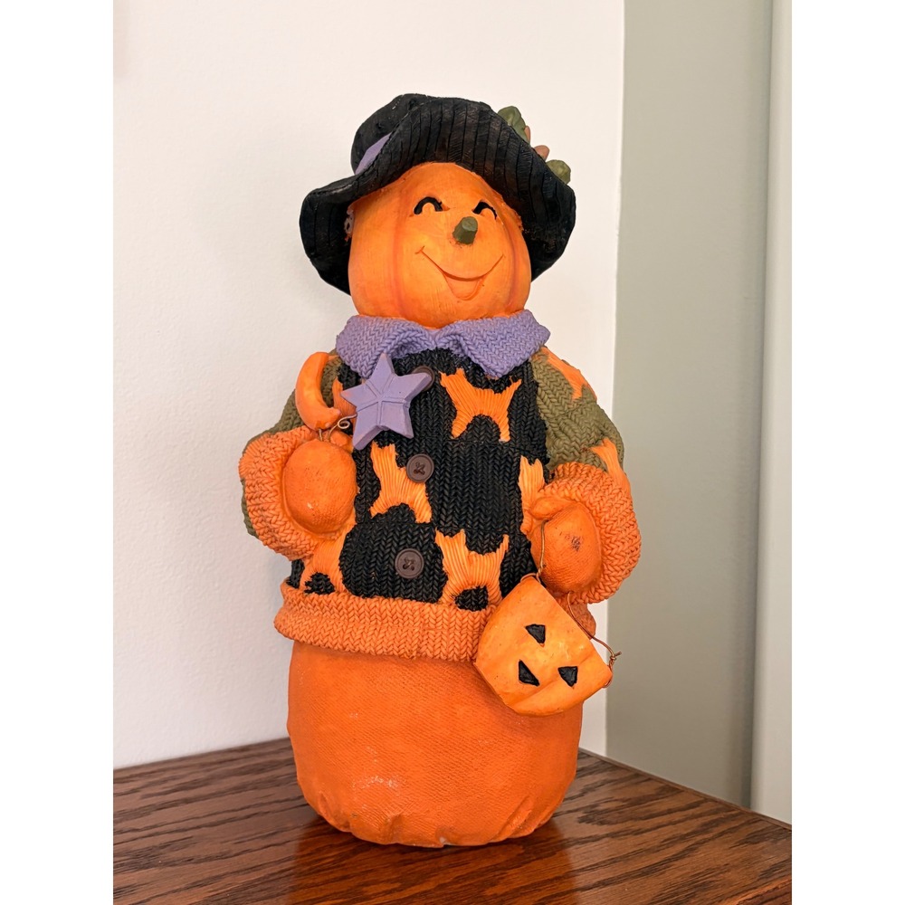 Halloween Pumpkin Scarecrow Figurine Resin Fall Harvest Folk Art Decor